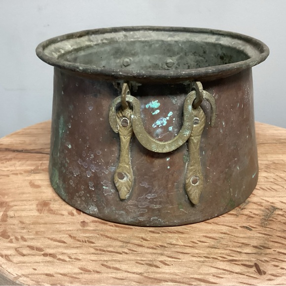 🟡 Vintage (Antique - ?)Copper Pot - Brass Handles - Beautiful Patina - Rare - Picture 5 of 14